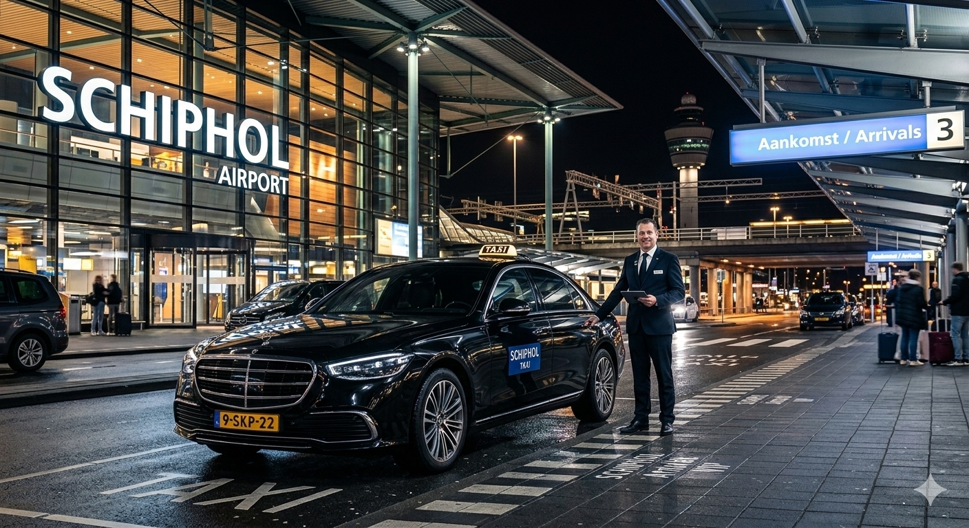 Premium Mercedes taxi by UwTaxiAmsterdam at Schiphol Airport